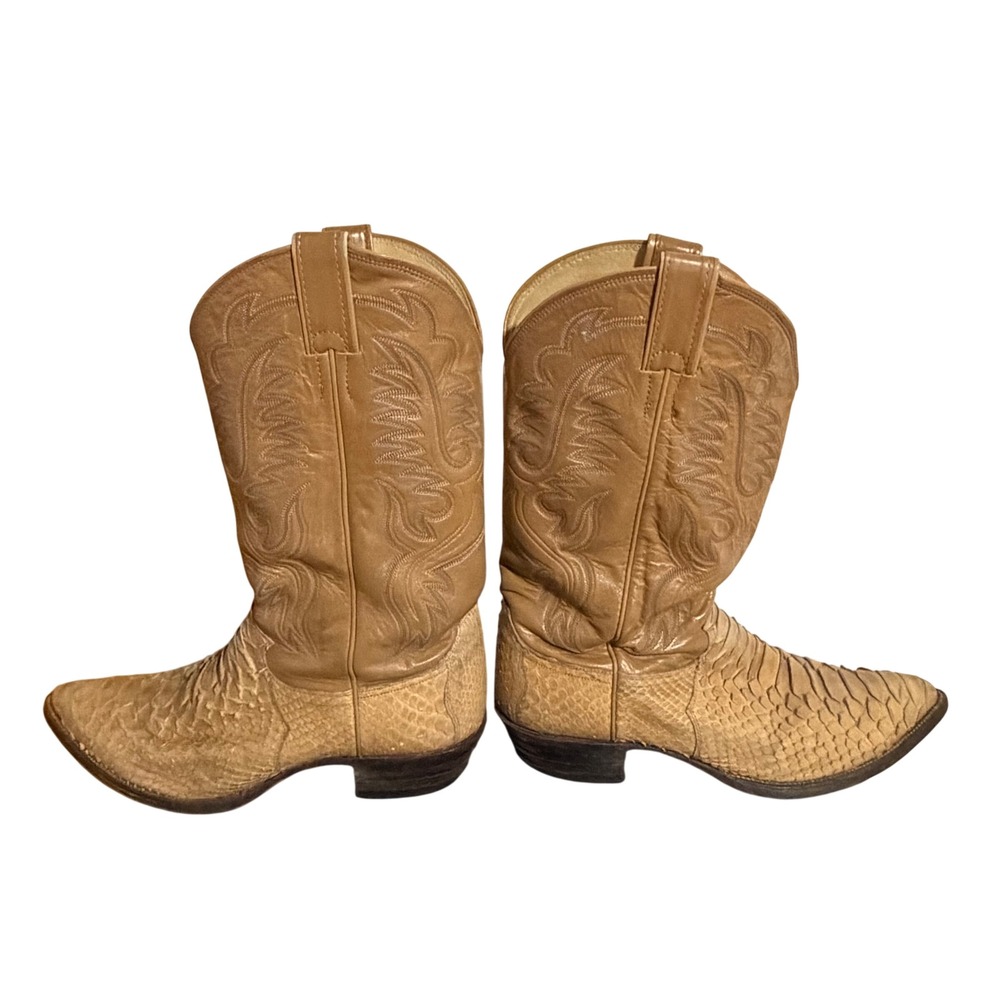 Vintage Justin Boots Exotic Python Snakeskin 10.5D Cowboy Made in USA Tan Brown